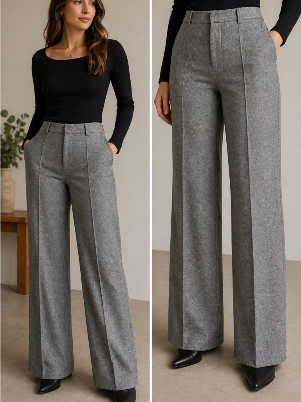 Banana Republic Gray Wide Leg Ponte Trouser Pants, 6, Mid-Rise Career Workwear